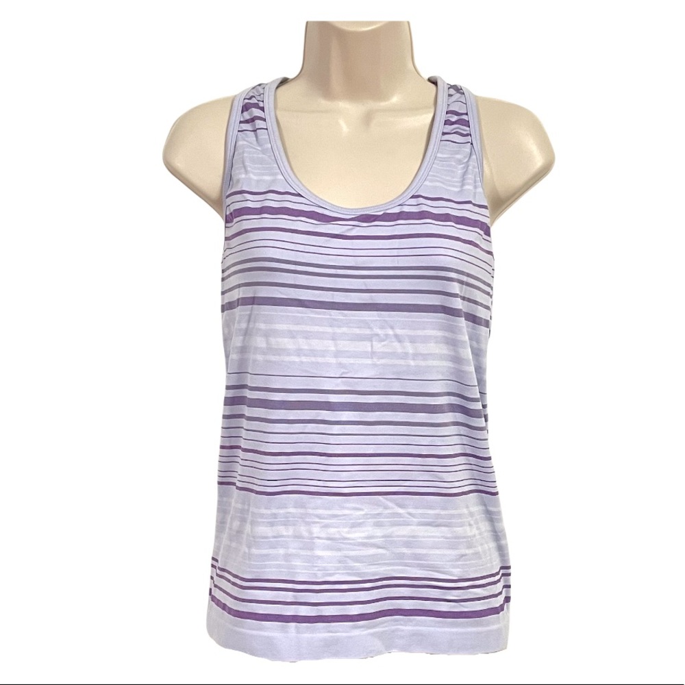 Athleta Rev Up Purple Racer back Tank Work out Medium M Built In Bra Stripes